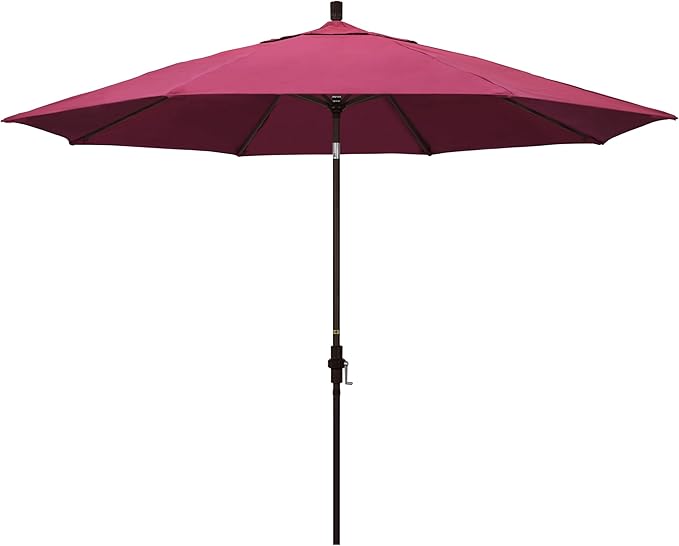 California Umbrella 11Ft Premium Sunbrella Patio Umbrella, Hand-Crank, Tilt-Collar, Bronze Frame, Hot Pink Fabric