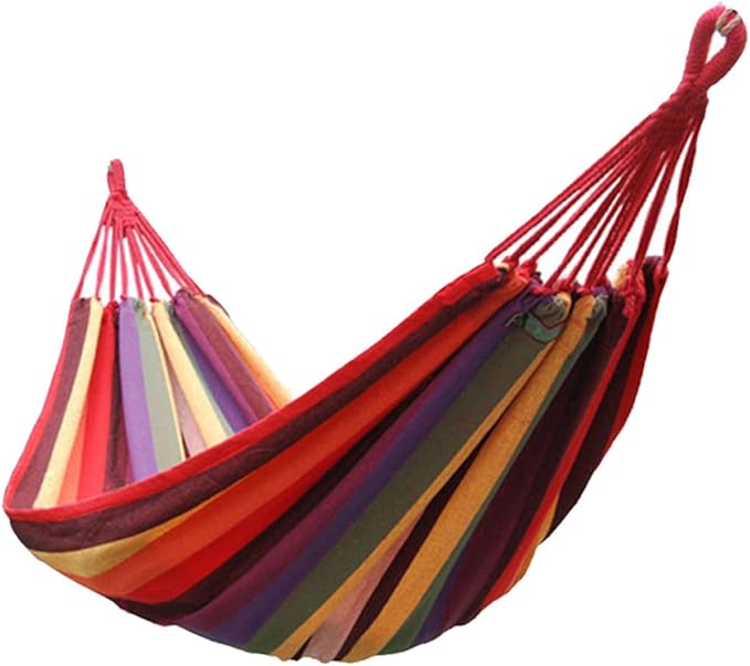 DECHOUS Portable Canvas Hammock Outdoor Camping Swing Chair 190x85cm Striped Hanging Hammock for Patio Backyard Garden Relaxation