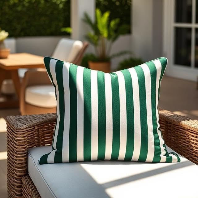 RSH DECOR: Sunbrella Square Throw Pillows Set of 2 | 24" x 24" | Water and Fade-Resistant Performance Fabric | Outdoor Pillow Covers with Down-Alternative Inserts | Mason Forest Green