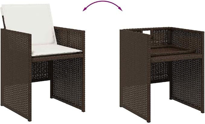 15 Piece Outdoor Dining Set with Cushions Brown Poly Rattan Patio Furniture Table and Chairs Space-Saving Cube Design for Garden Backyard
