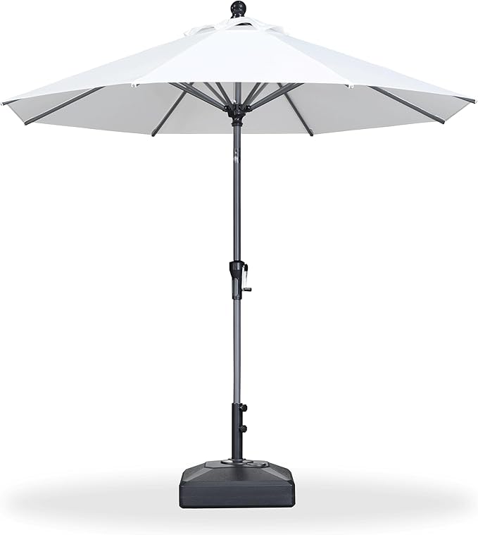 PURPLE LEAF 8' Round Patio Market Umbrella with Base Outdoor Table Umbrellas Aluminum Frame Sun Shade with 8 Sturdy Ribs Tilt for Garden Deck Lawn Pool White