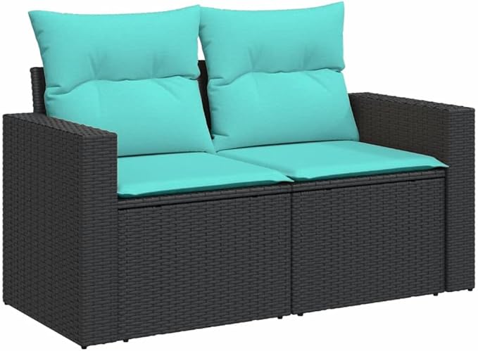 6 Piece Patio Sofa Set with Cushions, Porch Furniture Set Outdoor Dining Sets Patio Conversation Set Front Porch Furniture for Piazza Garden Poolside Negotiation Area Black Poly Rattan