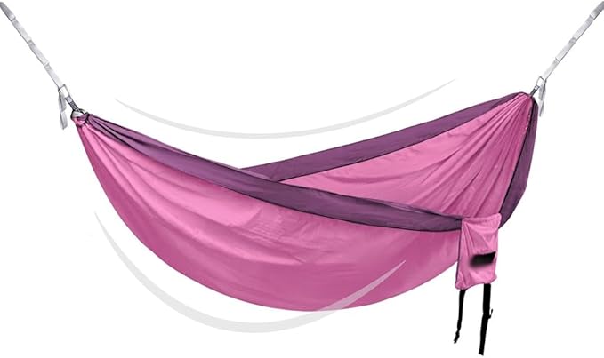 Portable Double Hammock for Park, Outdoor Anti-Rollover Swing with Storage Bag, Beach/Garden/Hiking, Load Bearing 250kg/551.2lbs(Rose Pink)
