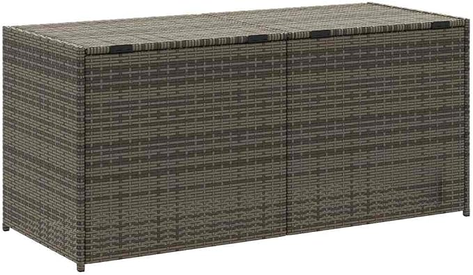 Grey PE Rattan and Powder-Coated Steel Garden Storage Box with Woven Design for Outdoor Cushions and Tools, 283 Liters Capacity, Weather-Resistant, Easy Access Lid