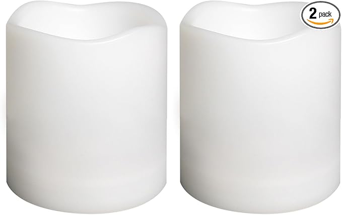 Waterproof Outdoor Battery Operated Flameless Candles with Auto Timer Flickering Plastic Resin Electric LED Pillar Lights for Lantern Patio Garden Wedding Party Decorations 3x3 Inches 2 Pack White