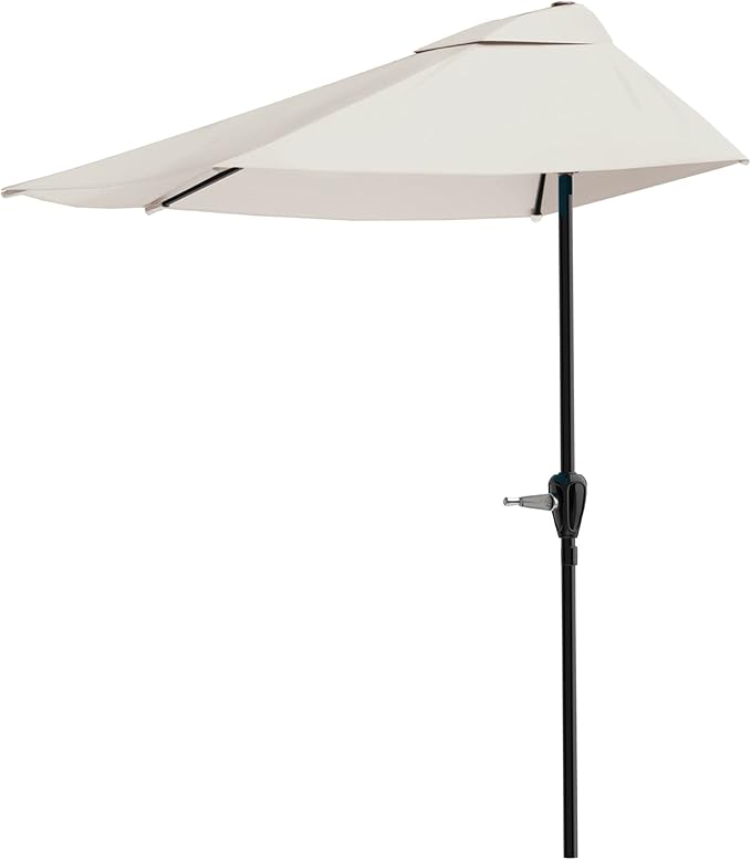 Half Umbrella Outdoor Patio Shade - 9 ft Patio Umbrella with Easy Crank - Small Canopy for Balcony, Table, or Deck by Pure Garden (Champagne)