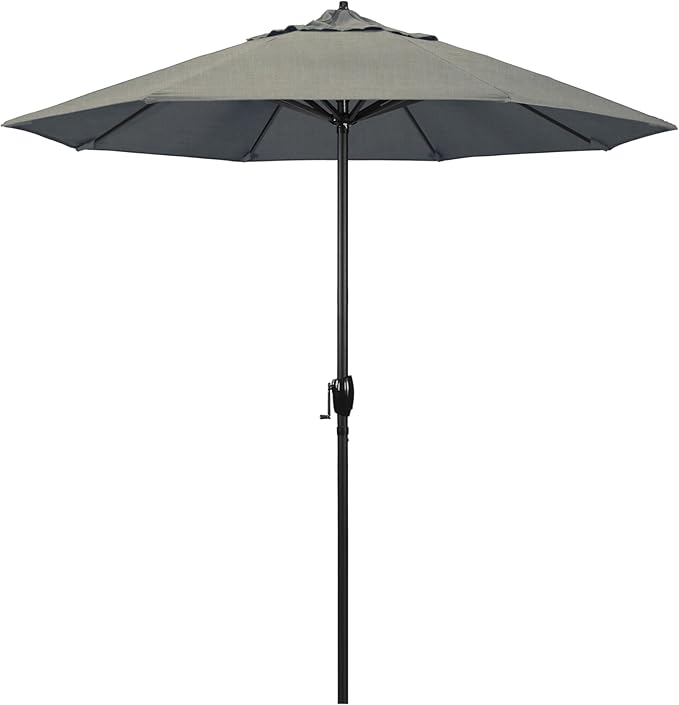 California Umbrella 7.5' Rd Aluminum Patio Umbrella, Crank Lift, Auto Tilt, Black Finish