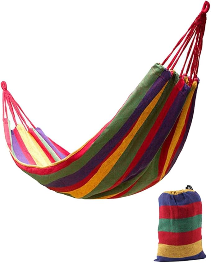 Abaodam Double Thickened Canvas Outdoor Hammock Swing Bed with Two Binding Ropes and Carry Bag Red Lightweight Camping Relaxation for Two Persons