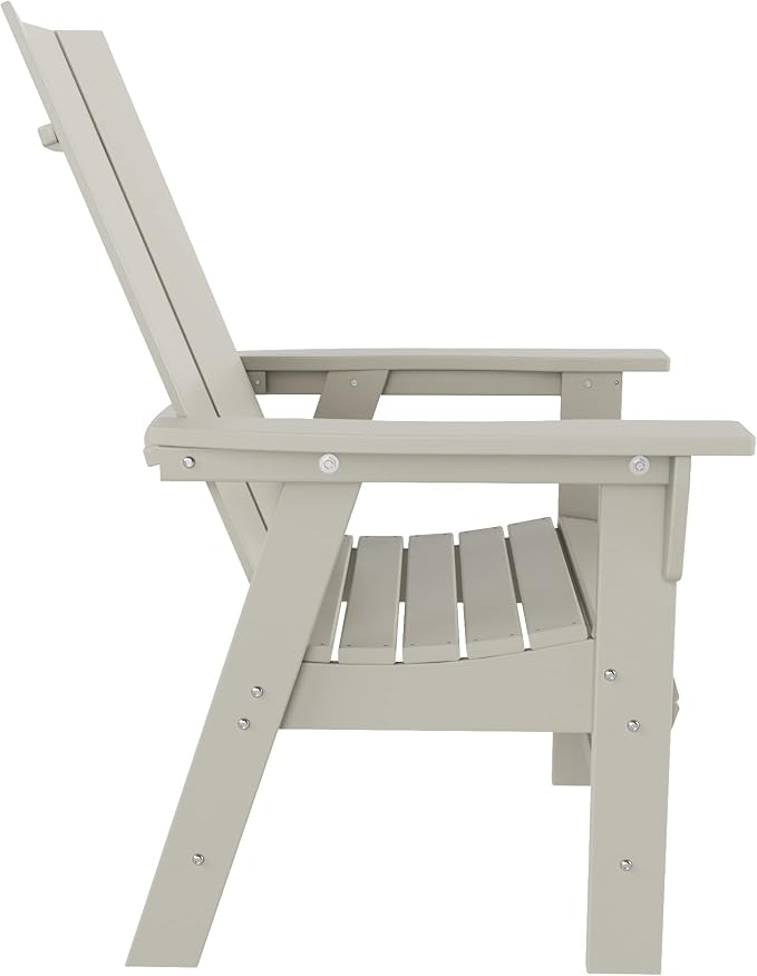 WestinTrends Ashore 6 Pieces Adirondack Patio Dining Set with Bench, All Weather Poly Lumber Slatted Outdoor Furniture Set, 71" Trestle Table and 4 Adirondack Chair and Outdoor Bench, Sand