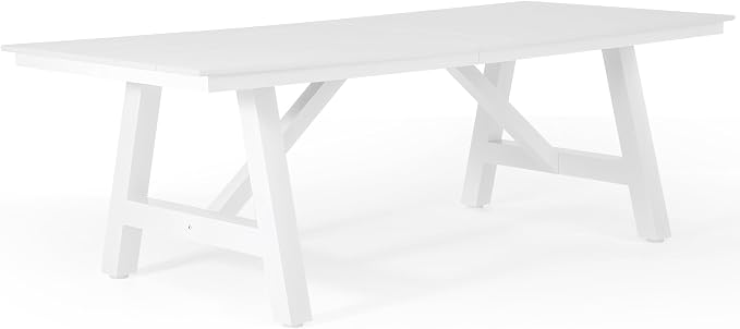 WestinTrends Cape May 90" HDPE Rectangle Outdoor Patio Dining Table with Umbrella Hole and Metal Frame, White