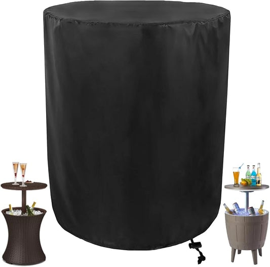 WICKTICK Waterproof Cover for Keter Pacific Cool Bar Outdoor Patio Furniture and Hot Tub Side Table with 7.5 Gallon Beer and Wine Cooler, Outdoor Round Pool Side End Table Cover (21” Dia x 23” H)