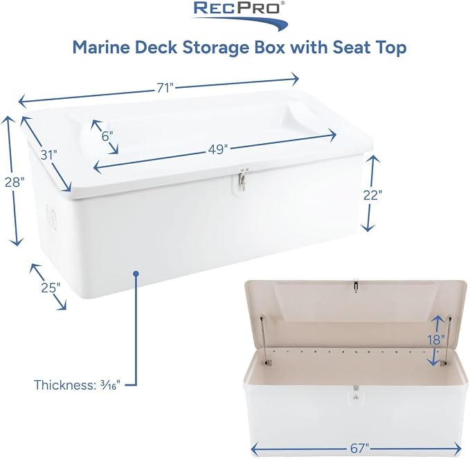 RecPro 72" Marine Dock Box | Fiberglass Storage Bench
