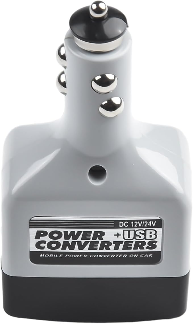 Car Power Inverter 12V/24V to 220V DC to AC Converter Adapter with USB Port for Car RV Boat Travel Home Appliances ABS Flame Retardant Plastic Black 1 Pack