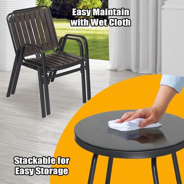 3-Piece Outdoor Patio Furniture Sets, Patio Conversation Set, Courtyard Patio Set for Home, Yard,Outdoor Patio Chairs Conversation Sets with Coffee Table, Outdoor Table & Chairs Set for Patio - Black