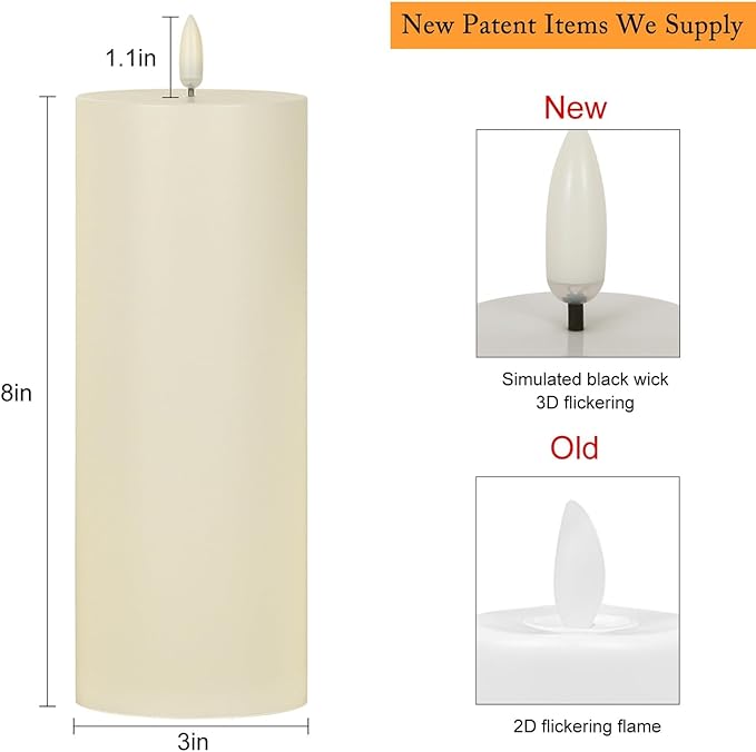 ANGELLOONG Large Flameless Candles Outdoor with Timer, Waterproof 8"x3" Pillar Candles Battery Operated, 2 Pack Flickering LED Candles for Patio Decor, Lanterns Backyard