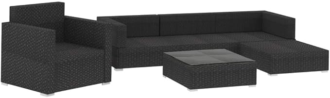 6 Piece Patio Lounge Set with Cushions, Patio Conversation Set Porch Furniture Set Outdoor Sofa Sets Sectional Sofa for Piazza Garden Negotiation Area Poolside Poly Rattan Black