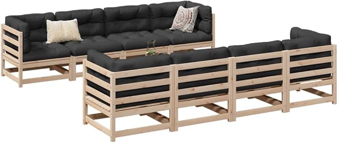 vidaXL Patio Sofa Set - Modular 9 Piece Outdoor Lounge Conversation Set - Solid Pine Wood - 27.6"x27.6"x26.4" - for Garden, Patio, Terrace