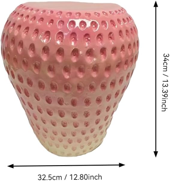 13.4" Pink Strawberry Outdoor Garden Stool, Funky Fruit Side Table Indoor, Vibrant Table Home Decor Plant Stand Garden Indoor Outdoor Decorations