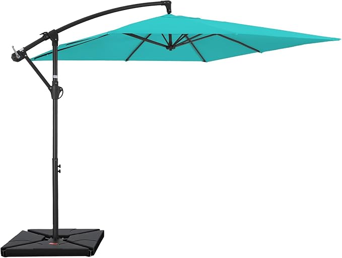 FUNDAZE 8x8ft Hanging Cantilever Patio Umbrella with Base, Square Outdoor Sun Shade with Crank & Tilt for Garden, Backyard, Deck