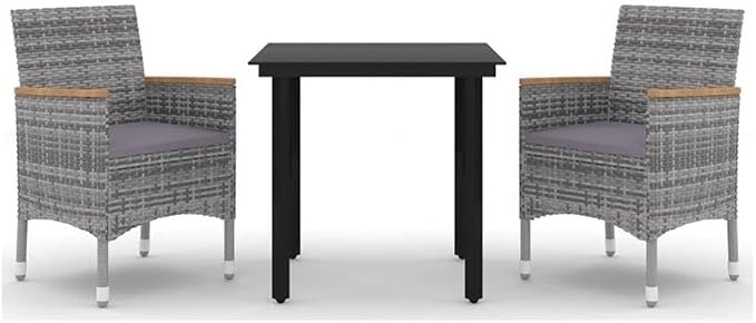 Afuera Living Contemporary Patio Dining Set, Poly Rattan in Gray, 31.5 x 31.5 x 29.1 in, Square Table with Cushioned Chairs, Weather-Resistant, Powder-Coated Steel Frame, Modern Design for Garden or