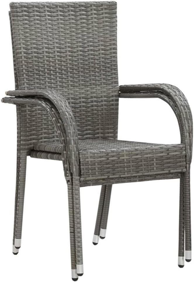 BOWERY HILL 3-Piece Outdoor Dining Set, Powder-Coated Steel, Gray Finish, Compact Design, Includes 1 Table and 2 Chairs, Durable PE Rattan, Lightweight Stackable Chairs, Ideal for Garden, Patio,