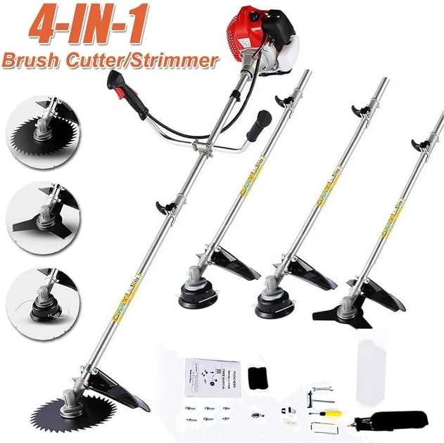 Weed Eater 58CC Weed Wacker 4-in-1 Gas Powered Brush Cutter, Straight Shaft String Trimmer with U-Handle and Trimming Heads for Grass/Heavy Bush/(Red)