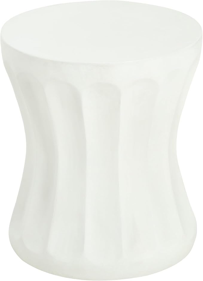 Outdoor Side Table 18" Hourglass Shape Concrete Side Table, Patio Tables for Outside Decorative Garden Stools, No Assembly Accent Table for Patio Porch Living Room, White