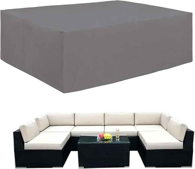 Easy-Going 600D Heavy Duty Patio Furniture Cover - Waterproof Rectangular Table & Chair Set Cover (130"L x 84"W x 28"H, Grey)