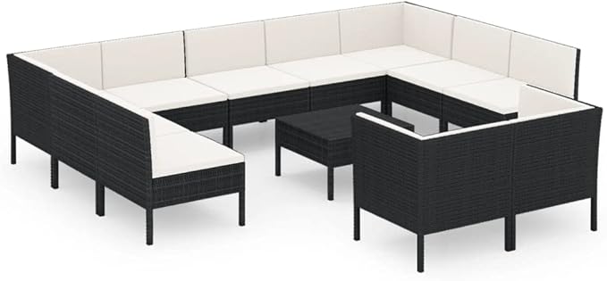 Patio Lounge Set with Cushions,Patio Furniture Sets,Patio Conversation Sets,Outdoor Furniture Sets,for Garden,Backyard,Outdoor,12 Piece Poly Rattan Black