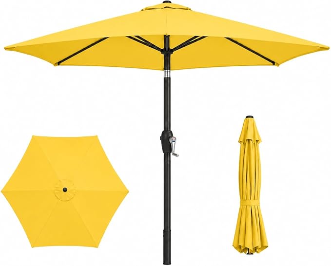 7.5ft Patio Umbrella, Outdoor Table Market Umbrella with Smooth Crank Lift, 6 Windproof Fiberglass Ribs, UPF50+ UV Protection for Deck, Pool, Garden and Backyard