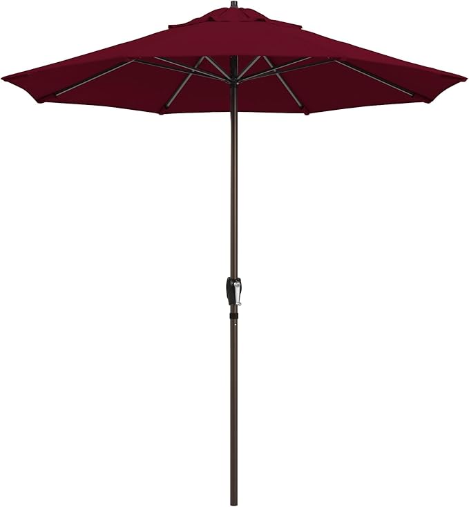 California Umbrella 10-Year Protection 7.5 Ft Outdoor Patio Umbrella, Pacifica Fade-Resistant Fabric, Auto-Tilt, Heavy Duty Aluminum Frame, 8 Reinforced Ribs for Pool or Deck, Bronze Pole, Burgundy