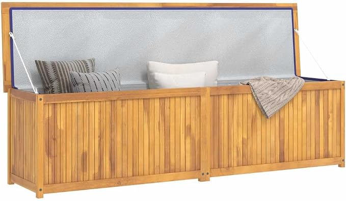 Large Teak Wood Storage Box for Outdoor and Indoor Use, Rustic Solid Teak Wood Storage Box for Cushions and Garden Tools in Natural Dimensions 78.7 x 19.7 x 21.7 in