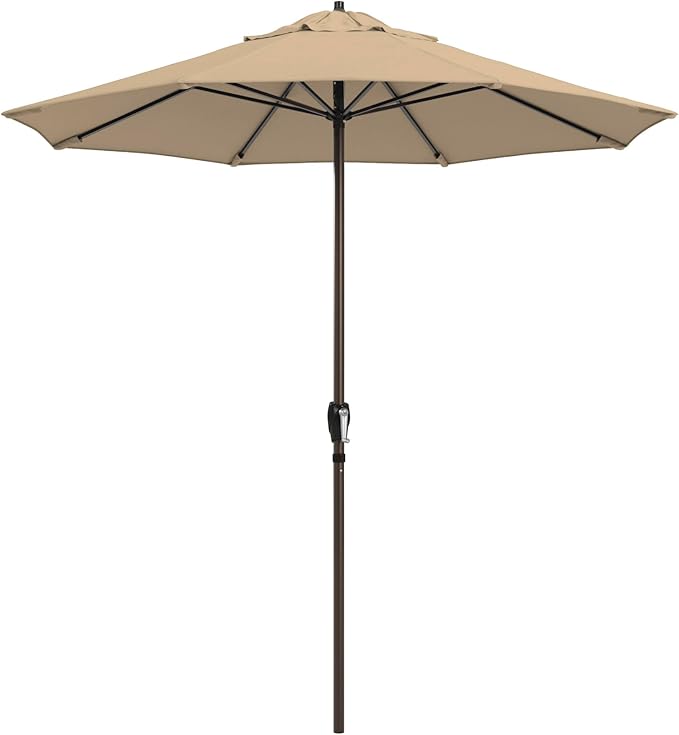 California Umbrella 10-Year Protection 7.5 Ft Outdoor Patio Umbrella, Pacifica Fade-Resistant Fabric, Auto-Tilt, Heavy Duty Aluminum Frame, 8 Reinforced Ribs for Pool or Deck, Bronze Pole, Beige