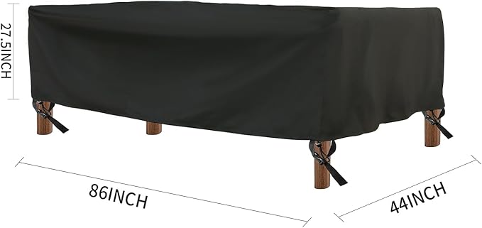 Patio Furniture Cover,Waterproof for Outdoor Dining Table and Chair Cover, Furniture Sofa Set Covers, patio table cover, 86"W x 44"D x 27.5"H Black