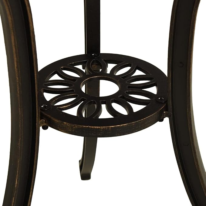(Fast Delivery) Cast Aluminum Dining Table Outdoor Retro Bistro Table Round Dining Table with Umbrella Hole for Patio or Garden Garden Table Bronze 24.4"x24.4"x25.6" Cast Aluminum