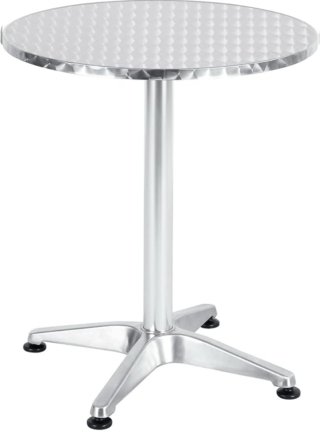 BTEXPERT Set of 2, 23.75" Round Stainless Steel Restaurant Table – Commercial Indoor Outdoor Dining Table with Base – Aluminum Bistro Cafe Patio Furniture