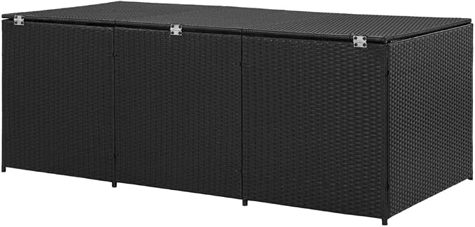 Outdoor Rattan Wicker Garden Storage Box, Patio Deck Storage Box, Patio Storage Container for Indoor, Patio Furniture Cushions, Pool Supplies,Poly Rattan 70.9"x35.4"x27.6" Black,-237