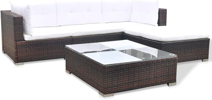 5 Piece Patio Lounge Set with Cushions, Outdoor Sofa Sets Outdoor Dining Sets Patio Conversation Set Porch Furniture Set for Poolside Exhibition Negotiation Area Piazza Poly Rattan Brown