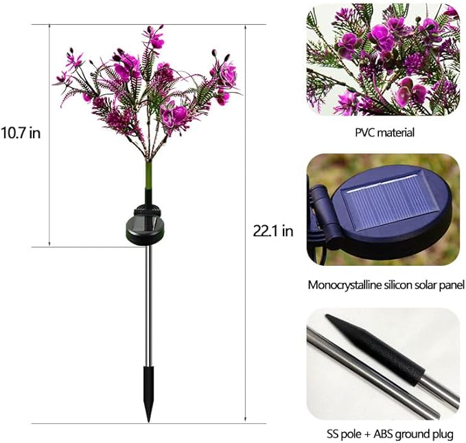 4 Pack Solar Garden Lights Phalaenopsis, Outdoor Waterproof IP65, Purple Light, for Gardens, patios, courtyards, and Holiday/Wedding Decorations