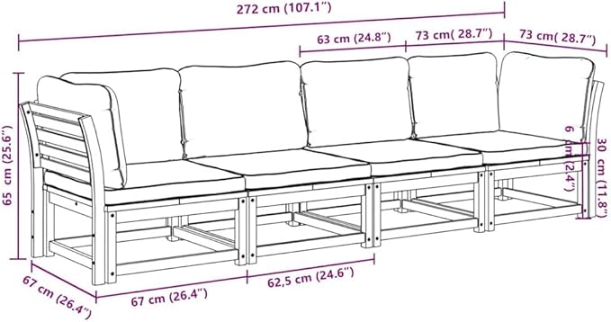 vidaXL Patio Lounge Set with Cushions 4 Piece, Outdoor Conversation Set, Sectional Sofa for Garden Backyard, Outdoor Sofa Set, Solid Wood Acacia