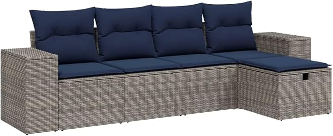 vidaXL Patio Sofa Set with Cushions 5 Piece, Outdoor Conversation Set, Sectional Sofa for Balcony Garden, Modern Style, Gray Poly Rattan