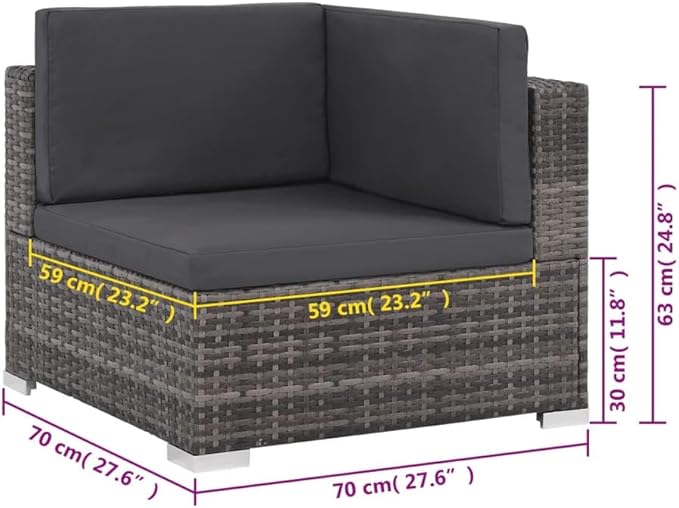 6 Piece Patio Lounge Set with Cushions, Front Porch Furniture Outdoor Sofa Sets Patio Conversation Set Porch Furniture Set for Exhibition Piazza Poolside Negotiation Area Poly Rattan Gray