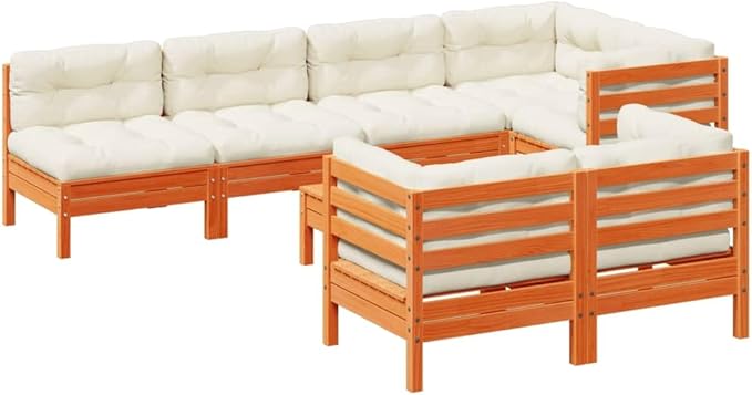 8 Piece Patio Sofa Set with Cushions, Garden Lounge Set Front Porch Furniture Outdoor Dining Sets Patio Conversation Set for Poolside Garden Negotiation Area Piazza Wax Brown Solid Wood Pine
