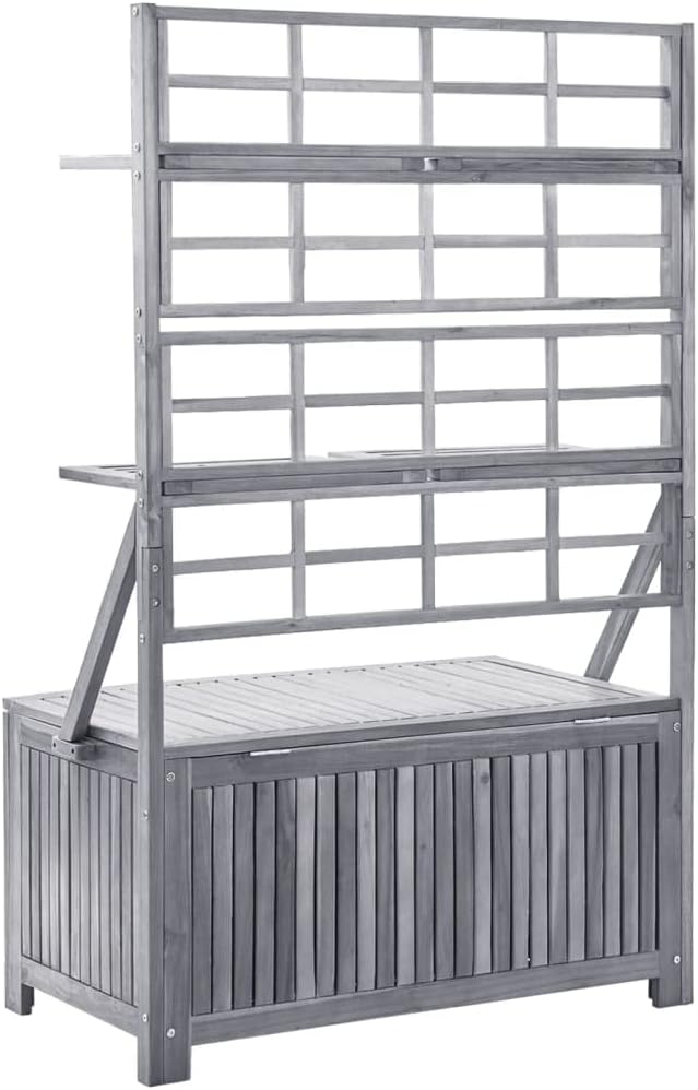 Wooden Storage Box with Trellis, Outdoor Storage Deck Box with Trellis,Patio Cabinet with Inner Bag, Storage Chest, Gray 39"x19.7"x63" Solid Wood Acacia