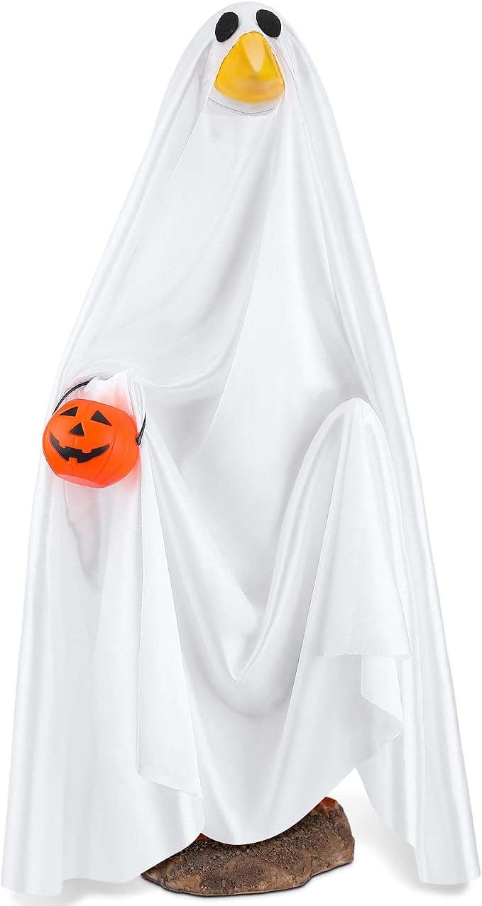 Halloween Goose Outfit Summer Halloween Ghost Porch Outfits Yard Clothes Silly Lawn Shirt for 23'' Cement Plastic Duck Decorations