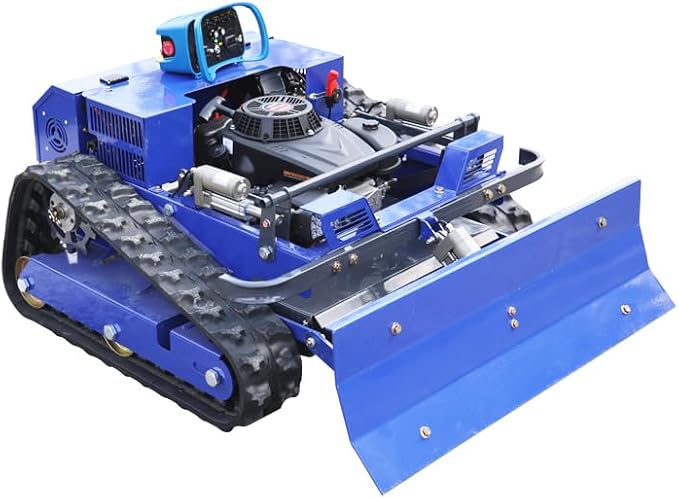 Remote Control Lawn Mower with Snow Plow, Crawler Track All-Terrain Machine, Oil-Electric Hybrid Power for Extreme Slopes and Large Turf, Adjustable Cutting Height