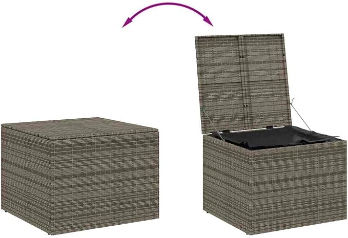 Garden Storage Box Gray 76.9 Gal PE Rattan with Bag, Powder-Coated Steel Frame, Weather Resistant Outdoor Patio Deck Bench for Cushions, Pool Toy Organizer
