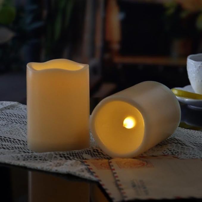 iZAN 2 Pack Outdoor Indoor Flameless Candles with Timer Waterproof Battery Operated Electric LED Pillar Candle Set for Home Garden Decoration Party Wedding Supplies 3 x 4 inch