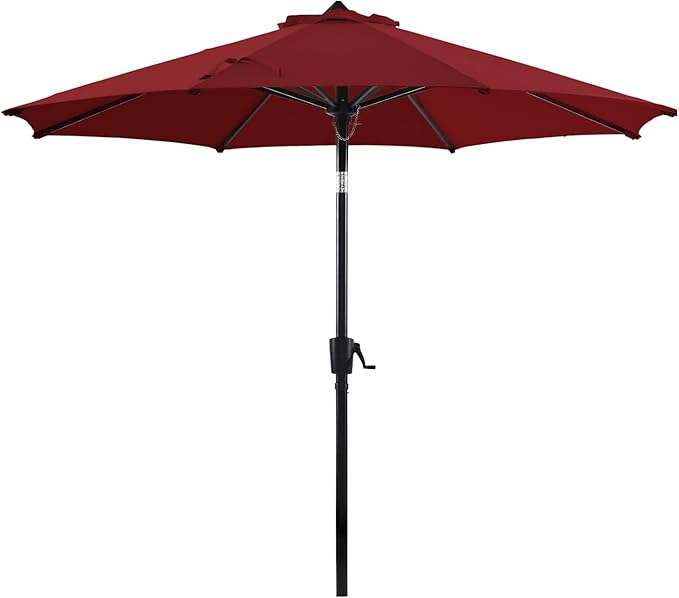 BLUU MAPLE 9FT Olefin Patio Umbrella Outdoor Table Umbrellas, 36 Month Fade Resistance Olefin Canopy, Market Center Umbrellas with 8 Strudy Ribs & Push Button Tilt for Garden, Lawn & Pool, Burgundy red