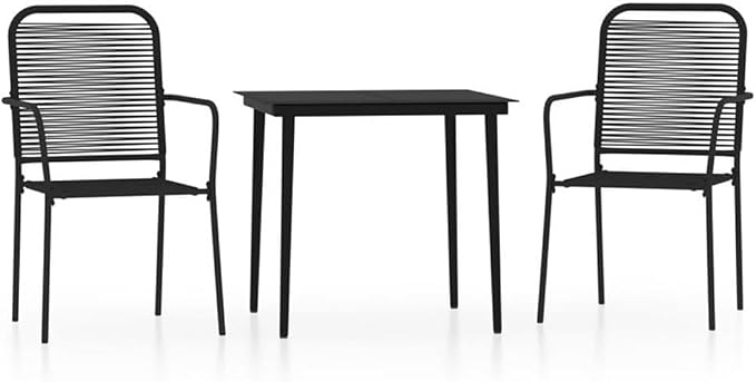 Afuera Living 3-Piece Steel Garden Dining Set, Black Powder-Coated Finish, Includes Square Table and 2 Chairs, Durable Outdoor Patio Furniture for Balcony, Backyard, or Dining Room Use